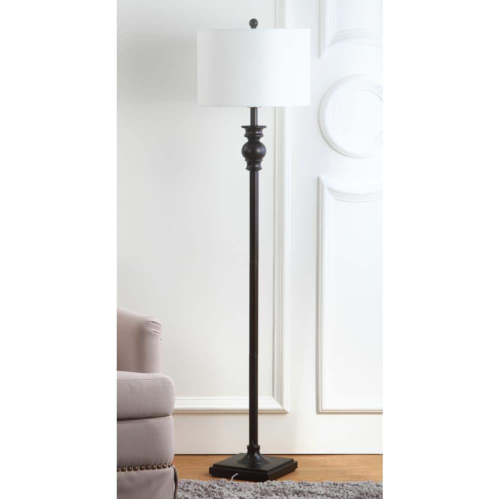 Alphie Ebony 61" Traditional Floor Lamp with Off-White Cotton Shade