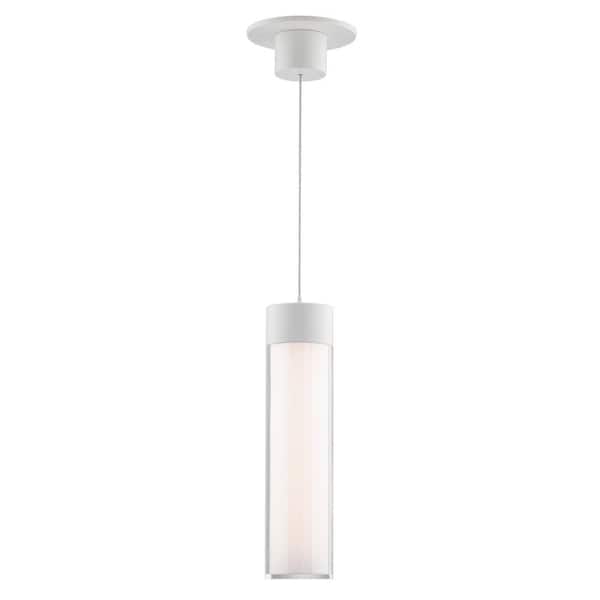 Twist-N-Lite 12 in. White Mini-Pendant Light with Clear and White Acrylic Shade Integrated LED