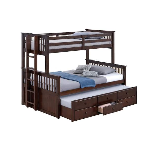 Veran Dark Brown Twin Over Full Bunk Bed with Trundle and 3 Drawers