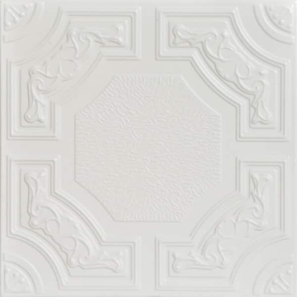 A La Maison Ceilings Evergreen Ultra Pure White 1.6 ft. x 1.6 ft. Decorative Foam Glue Up Ceiling Tile (21.6 sq. ft./Case)