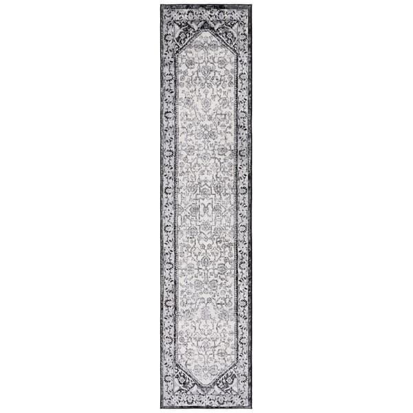 Brentwood 2 ft. x 9 ft. Black/Ivory Oriental Ornate Border Runner Rug