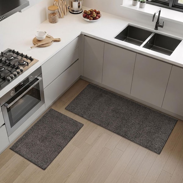 1 ft. x 2 ft. Dark Gray Silky Pieces Solid Non Slip Easy Clean Washable Modern Indoor Area Rug