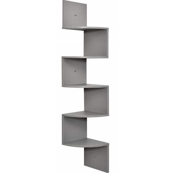 Angel Sar 5-Tier Corner Shelf, Wall Mount Shelves for Wall Storage Offices Bedrooms Bathrooms Kitchens Living Rooms (Grey)