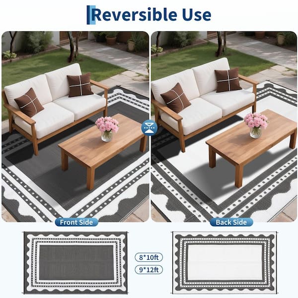Waterproof Gray 8 ft. x 10 ft. 3-Piece Outdoor Rug Set for Camping, RV, Porch, Backyard, Deck