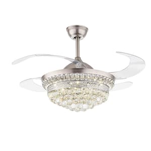 42 in. Integrated LED Indoor Silver 3 Color 3 Speed Crystal Ceiling Fan with Retractable Invisible Blades