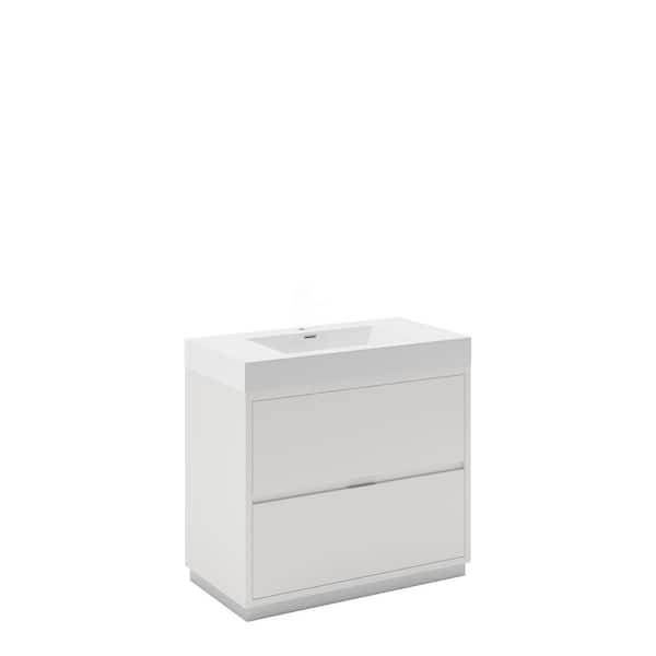 Fresca Valencia 36 in. W Bathroom Vanity in Glossy White with Acrylic Vanity Top in White