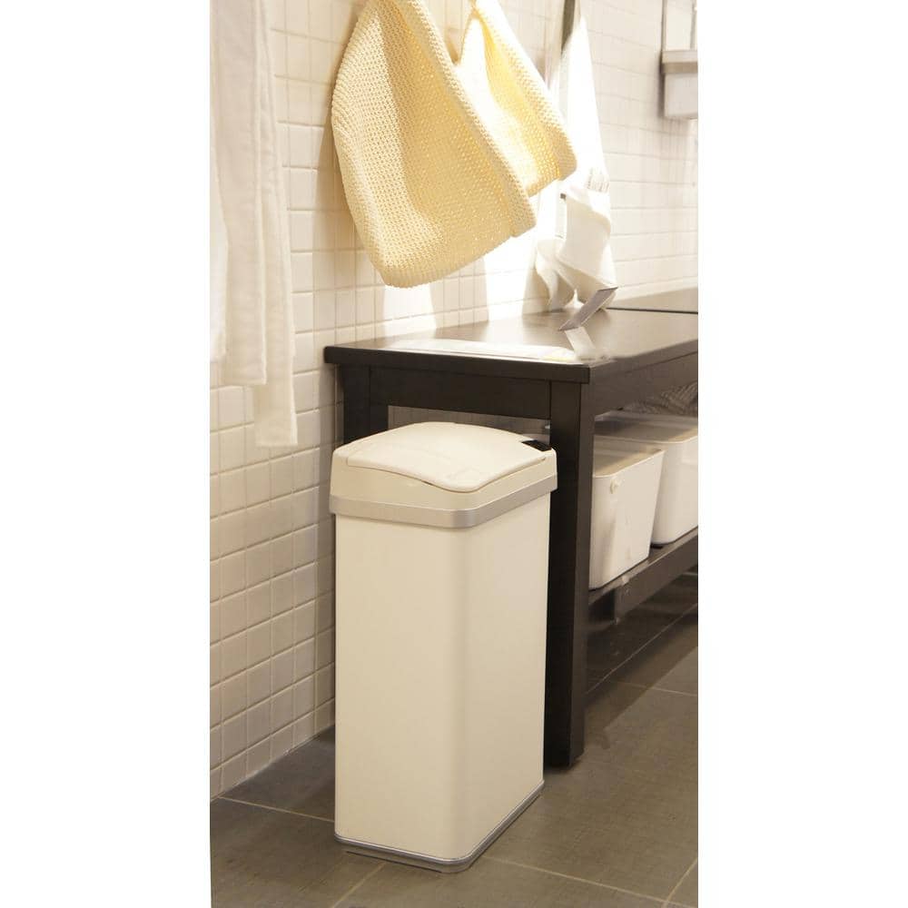 White Stainless Steel Touchless Sensor Kitchen Trash Can