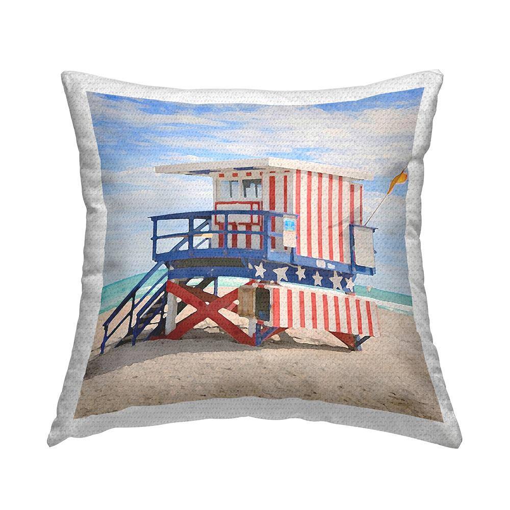 Americana Beach Hut Multi-Color Square Outdoor Throw Pillow price history on PriceWatchPro