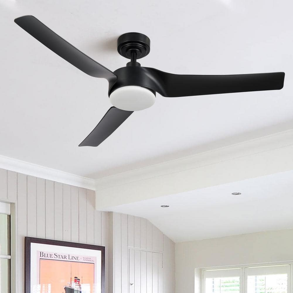 52" Black Matte Smart Ceiling Fan with Dimmable LED Light and Remote
