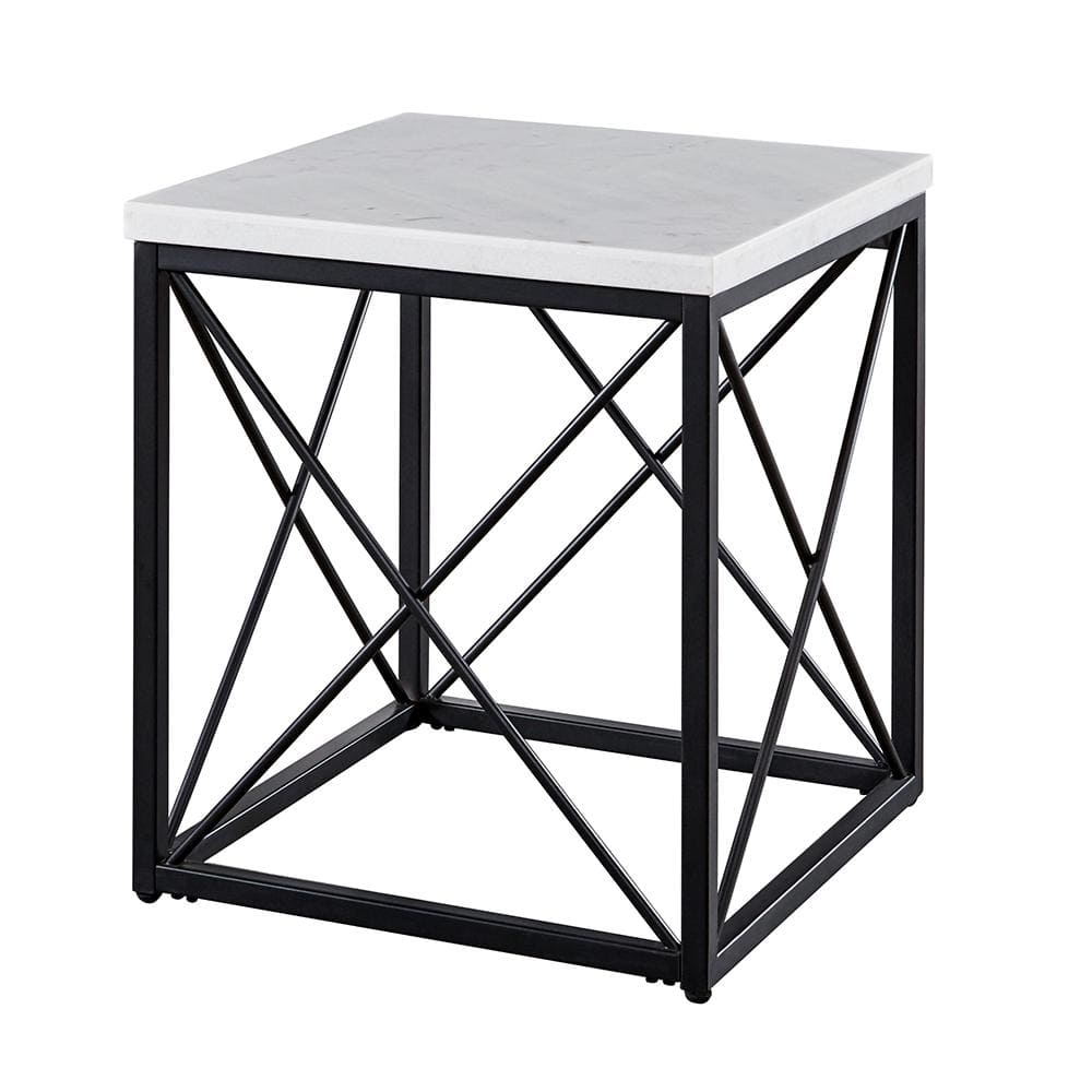 Skyler 26.5'' White Marble Top Square End Table with Black Iron Base