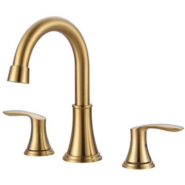 WOWOW 8 in. Widespread Double Handle Bathroom Faucet with Pop Up Sink Drain and Corrosion Resistant in Gold
