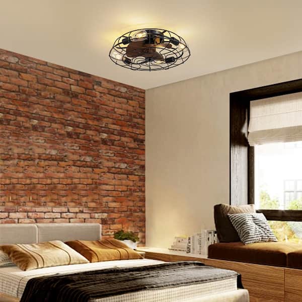 20 in. Indoor Black Caged Ceiling Fan with Light and Remote for Bedroom Dining Room