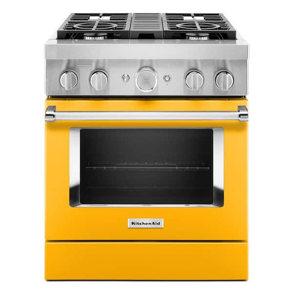 KitchenAid 30 in. 4.1 cu. ft. Dual Fuel Freestanding Smart Range with 4-Burners in Yellow Pepper