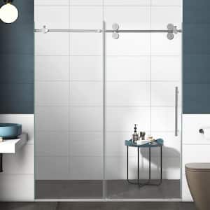 60 in. W x 76 in. H Sliding Frameless Shower Door in Chrome Finish Hardware with Clear Glass and Buffer Strip