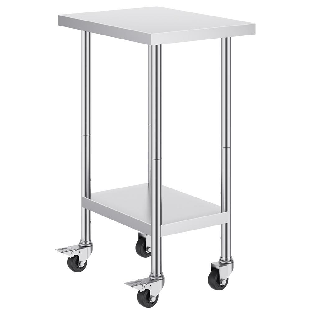 Silver Stainless Steel Adjustable Height Kitchen Cart