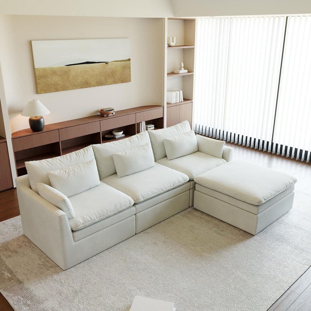 117 in. Sloped Arm Polyester Modular Sectional Sofa with Ottoman and Reconfigurable Design in White price history on PriceWatchPro