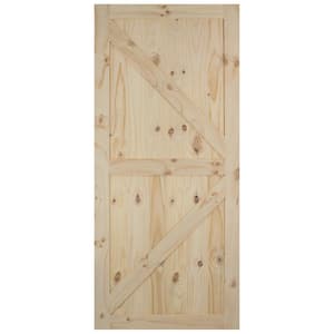 Expressions 37 in. x 84 in. 1-Panel Solid Natural Planked K-Cross Buck Rustic Unfinished Wood Pine Barn Door Slab