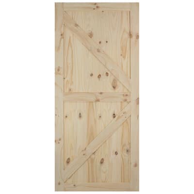 Expressions 37 in. x 84 in. 1-Panel Solid Natural Planked K-Cross Buck Rustic Unfinished Wood Pine Barn Door Slab
