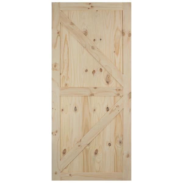 EVERMARK Expressions 37 in. x 84 in. 1-Panel Solid Natural Planked K-Cross Buck Rustic Unfinished Wood Pine Barn Door Slab