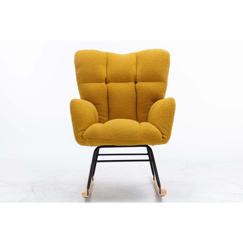 Yellow Wood Mid Century Modern Teddy Fabric Tufted Upholstered Outdoor Rock