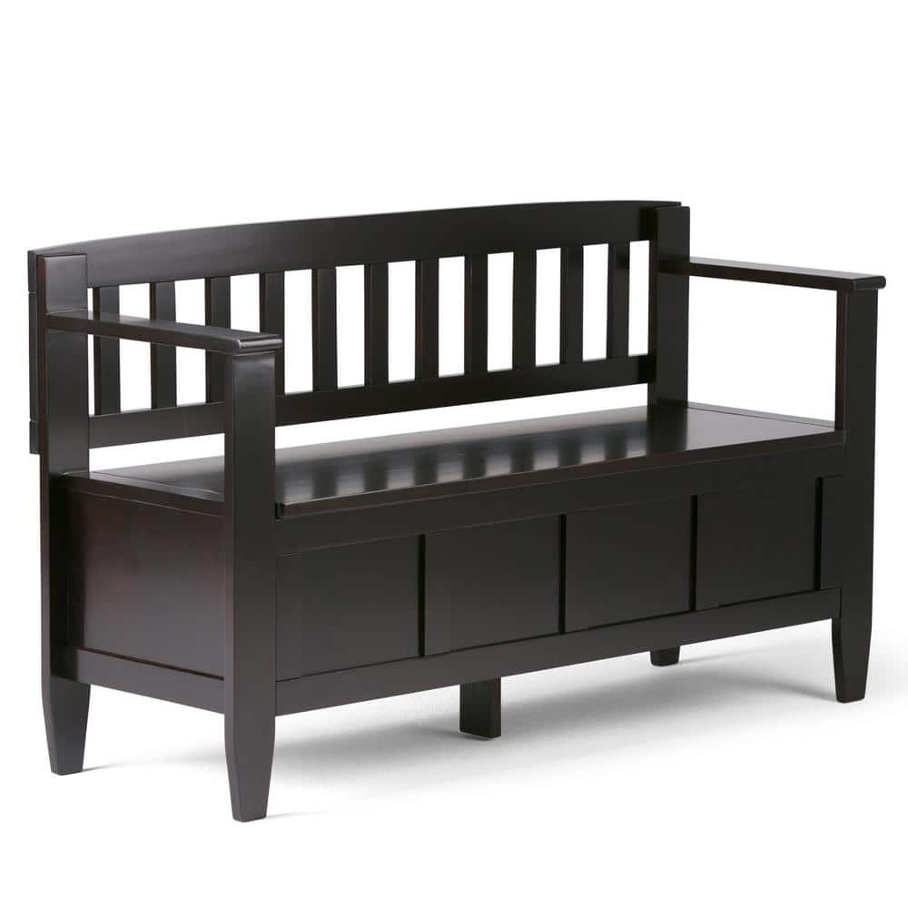 Brooklyn 48 in. Wide Solid Wood Entryway Storage Bench in Dark Coffee Brown