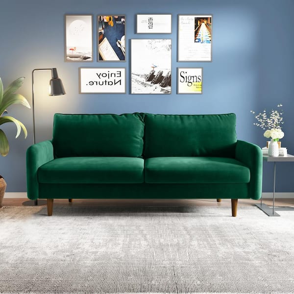 Dwell Home Inc Weston 70" Velvet Round Arm Apartment  Rectangle Sofa - Emerald