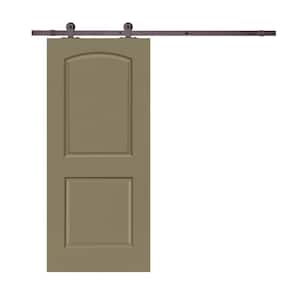 30 in. x 80 in. Olive Green Stained Composite MDF 2-Panel Round Top Interior Sliding Barn Door with Hardware Kit