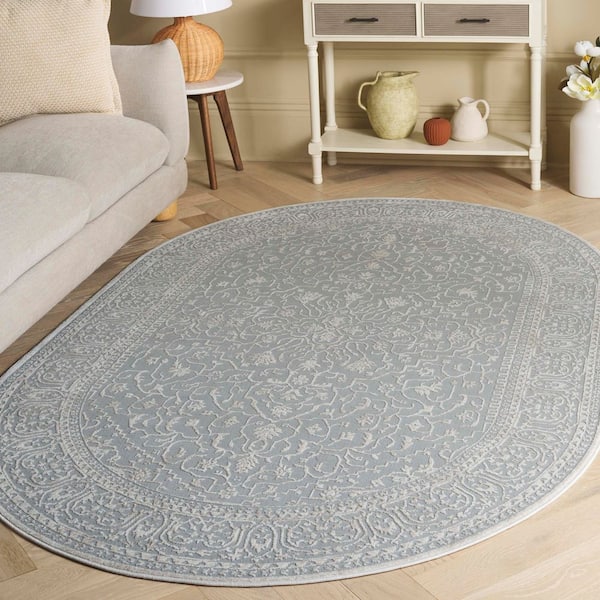 Reflection 5 ft. x 8 ft. Light Gray/Cream Oriental Oval Rug