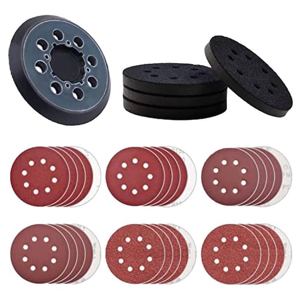 Unbranded 5 Inch Foam Sanding Backing Pad with 8 Hole Hook Loop and 30 Grit Discs for Random Orbital Sander (35-Pack)