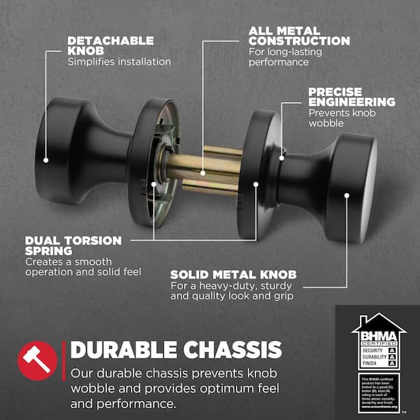 Kwikset Pismo Round Matte Black Hall/Closet Door Knob Featuring