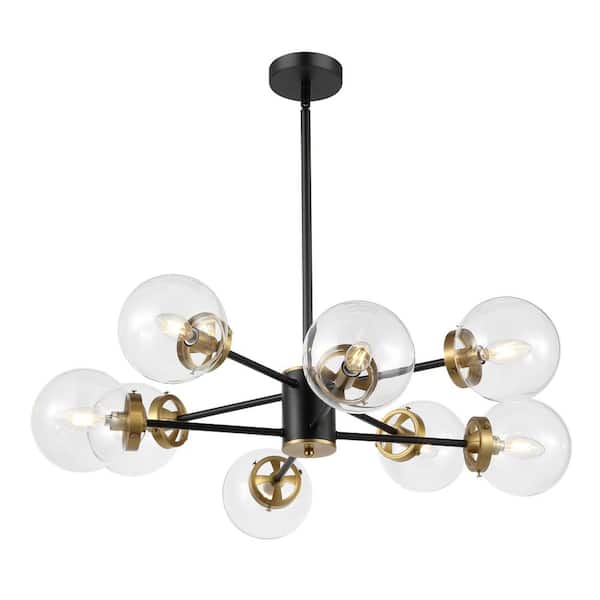8-Light Black Sputnik Chandelier with Clear Glass Shades
