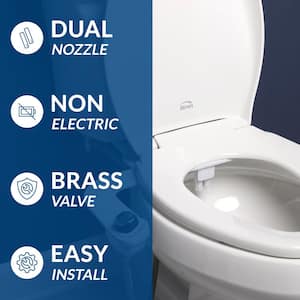 SlimEdge Non-Electric Bidet Attachment System in White with Seat Bumpers