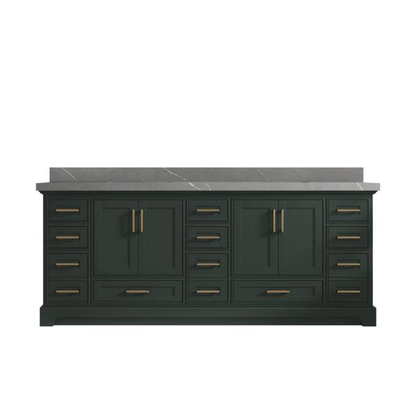 Willow Collections Fenway 84 in. W x 22 in. D x 36 in. H Double Sink Bath Vanity in Pewter Green with 2" Piatra Quartz Top