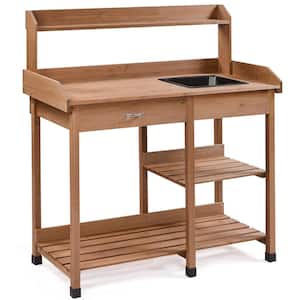 47.6 in.H Potting Bench Outdoor Garden Work Bench Station Planting Solid Wood Construction