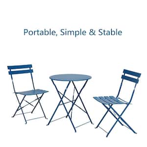 Peacock Blue 3-Piece Metal Outdoor Bistro Set, Outdoor bar Table and Chairs Set