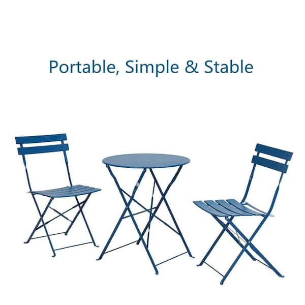 Sudzendf Peacock Blue 3-Piece Metal Outdoor Bistro Set, Outdoor bar Table and Chairs Set