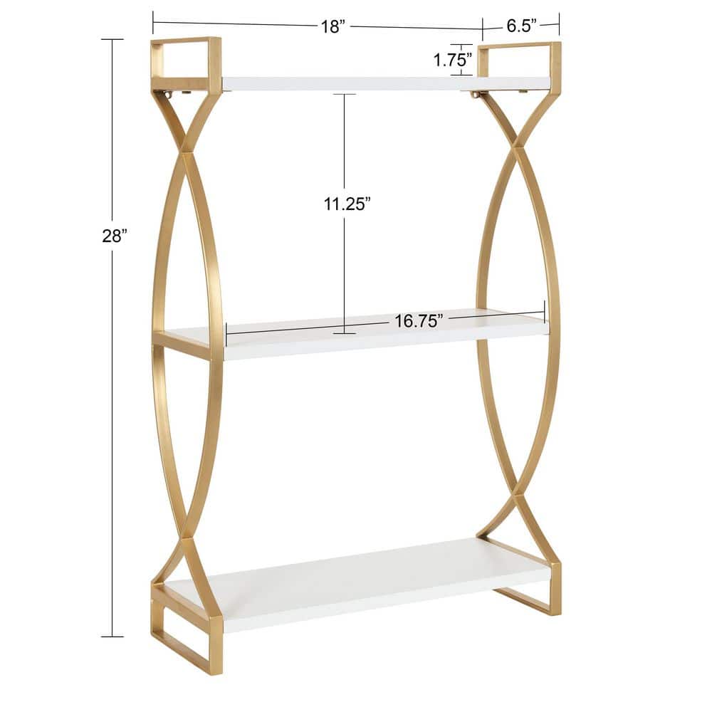 Kate and Laurel Arietta Rectangle MDF Accent Shelf, 18x7x28, Gold and White