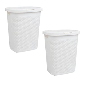 White 21 in. H x 13.75 in. W x 17.65 in. L Plastic 50L Slim Ventilated Rectangle Laundry Hamper with Lid (Set of 2)