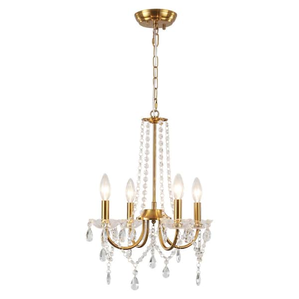 ZJVAIVE 4-Light Brass Classic Candlestick Crystal Hanging Linear Chandelier Lighting for Dining Room Kitchen Island
