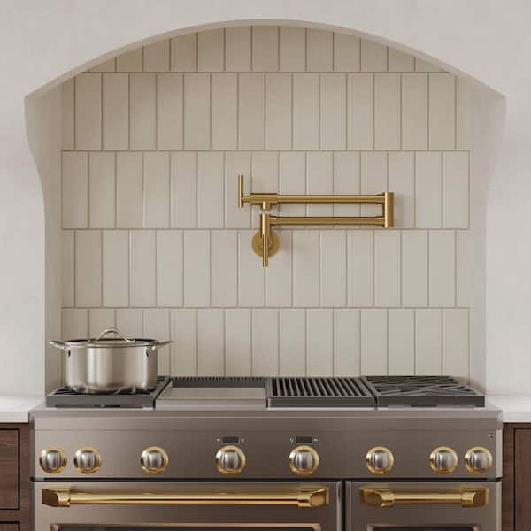 26 in. Wall-Mount Double Handles Pot Filler Faucet Kitchen Faucet with Dual Swing Arms in Brushed Gold