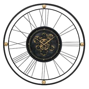 Black/Gold Gears Round Wall Clock