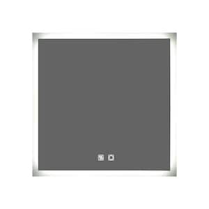 35 in. W x 35 in. H Backlit Large Square Anti Fog Frameless Wall Mount Bathroom Vanity Mirror in White