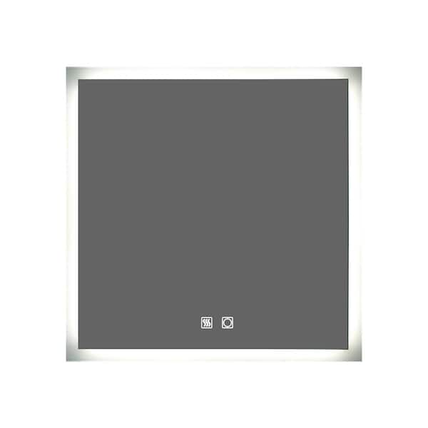 Tatahance 35 in. W x 35 in. H Backlit Large Square Anti Fog Frameless Wall Mount Bathroom Vanity Mirror in White