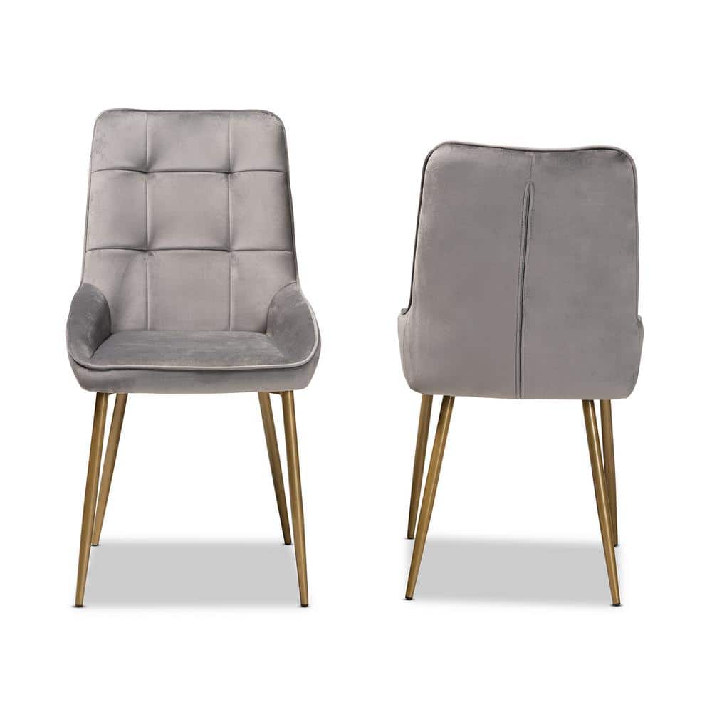 Gavino Grey Velvet and Gold Metal Dining Chair Set
