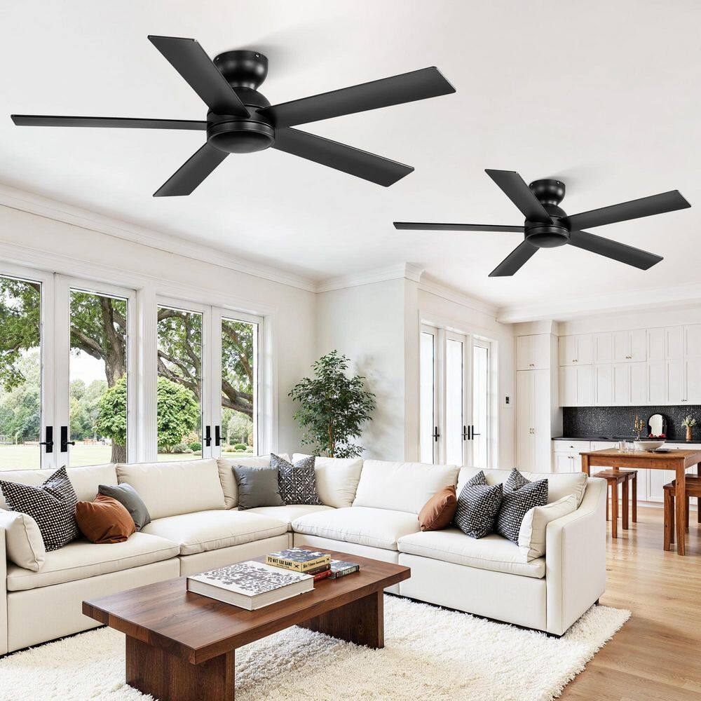 2-Pack 48 in. Indoor Matte Black FLush Mount 6 Speeds Low Profile Ceiling Fan No Lights with Remote Control for Bedrooms price history on PriceWatchPro