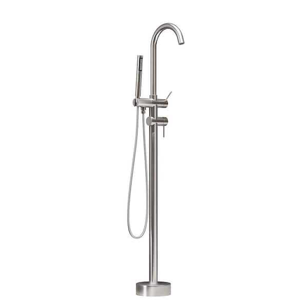 Aosspy Single-Handle Freestanding Floor Mount Tub Faucet Bathtub Filler with Hand Shower in Brushed Nickel