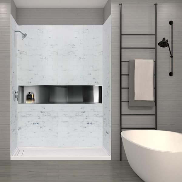 48 x 36 x 76 White marble effect shower walls