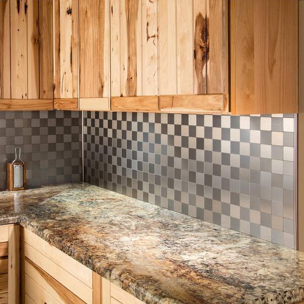 Peel and Stick Metal Backsplash Tile, Brushed Stainless Steel in  Square12x12