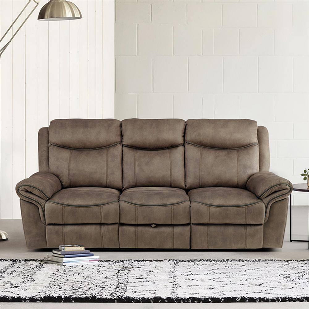 Brown Faux Leather Reclining Sofa with Storage and Cup Holders