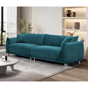Eloise 88.2 in. Square Arm Velvet Rectangle Mid-Century Modern Sofa in Blue